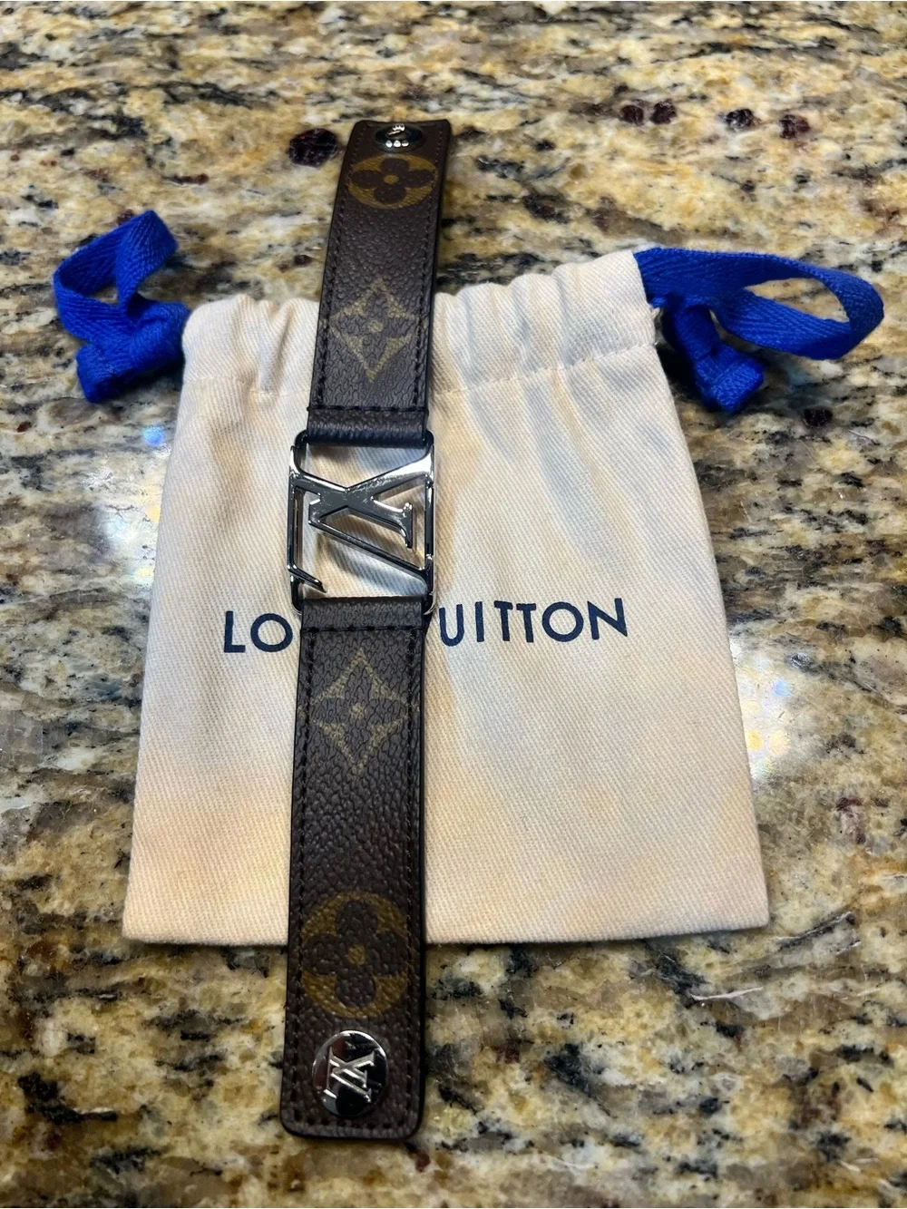 Louis Vuitton Brown Monogram Leather Belt Bracelet with LV Buckle
